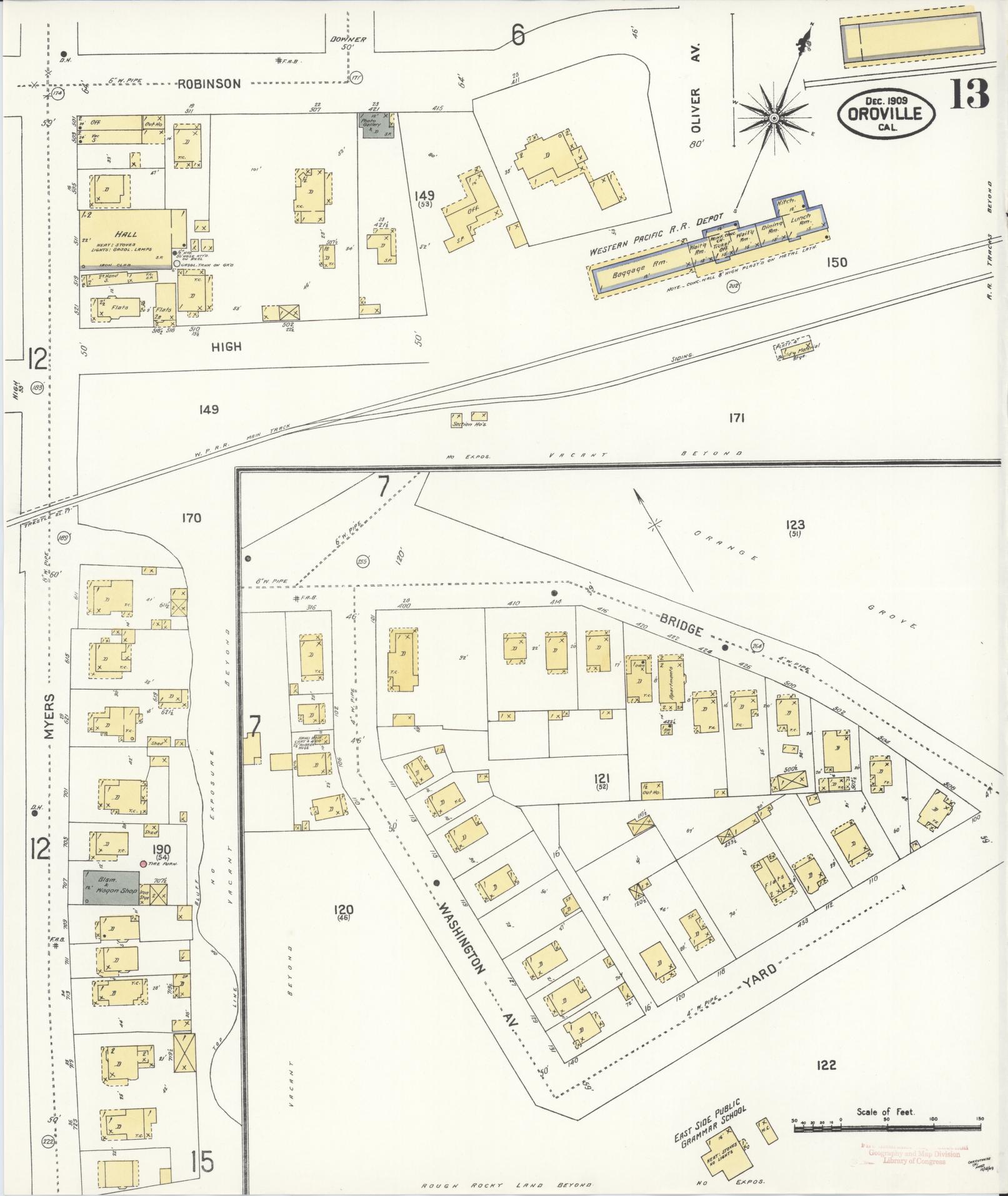 Sanborn Fire Insurance Map from Oroville, Butte County, California (1909), Sheet #0013 - Complete Map Set gallery image, historic Sanborn map, vintage wall art, California California