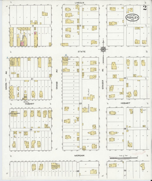 Sanborn Fire Insurance Map from Ashley, Steuben County, Indiana (1917), Sheet #0002 - Historic Sanborn Fire Insurance Map Print, vintage old map wall art, antique decor, genealogy gift, Indiana Indiana map