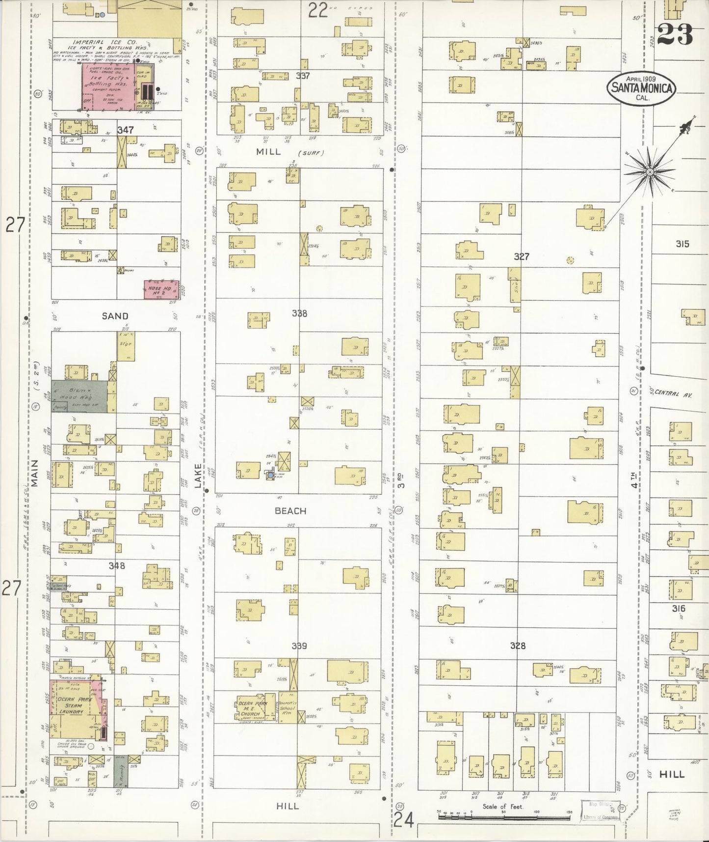 Sanborn Fire Insurance Map from Santa Monica, Los Angeles County, California (1909), Sheet #0023 - Complete Map Set gallery image, historic Sanborn map, vintage wall art, California California