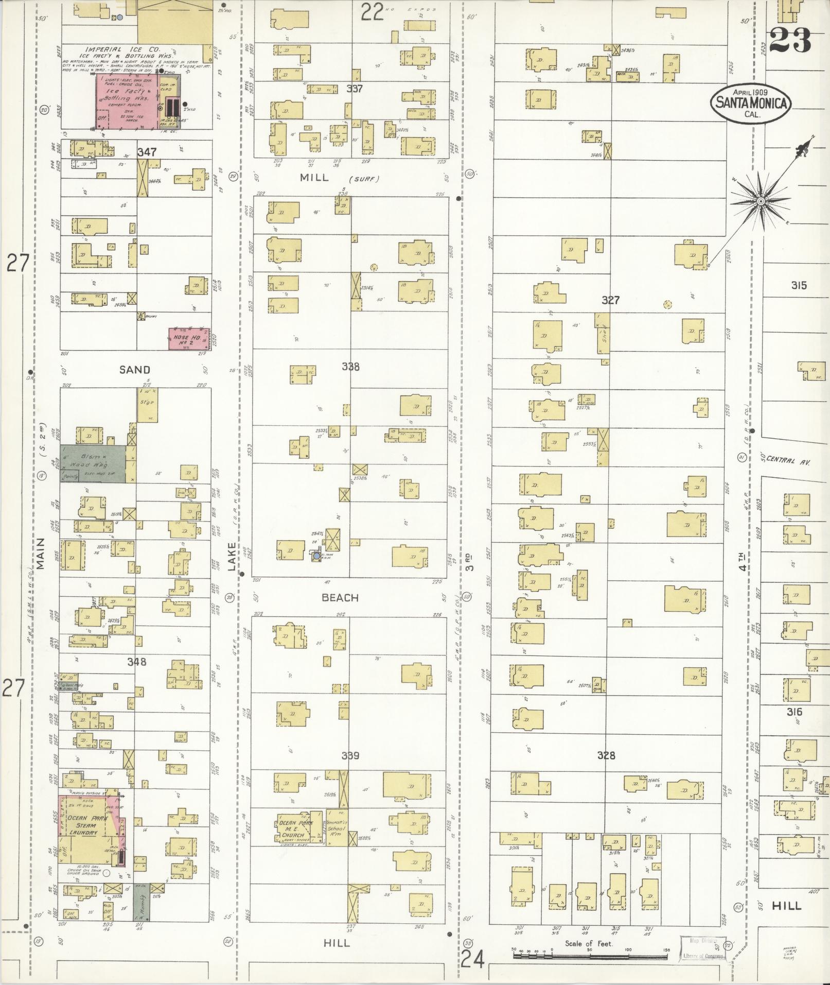 Sanborn Fire Insurance Map from Santa Monica, Los Angeles County, California (1909), Sheet #0023 - Complete Map Set gallery image, historic Sanborn map, vintage wall art, California California
