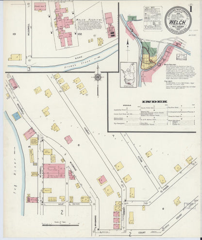Sanborn Fire Insurance Map from Welch, Mcdowell County, West Virginia (1916), Sheet #0001 - Complete Map Set gallery image, historic Sanborn map, vintage wall art, West Virginia West Virginia