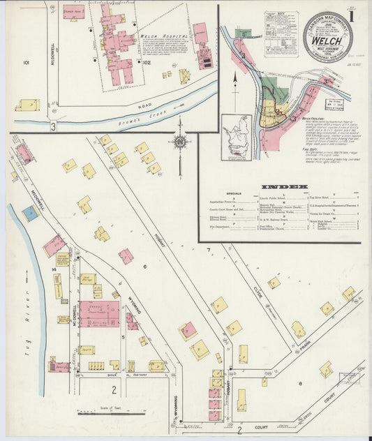 Sanborn Fire Insurance Map from Welch, Mcdowell County, West Virginia (1916), Sheet #0001 - Complete Map Set gallery image, historic Sanborn map, vintage wall art, West Virginia West Virginia
