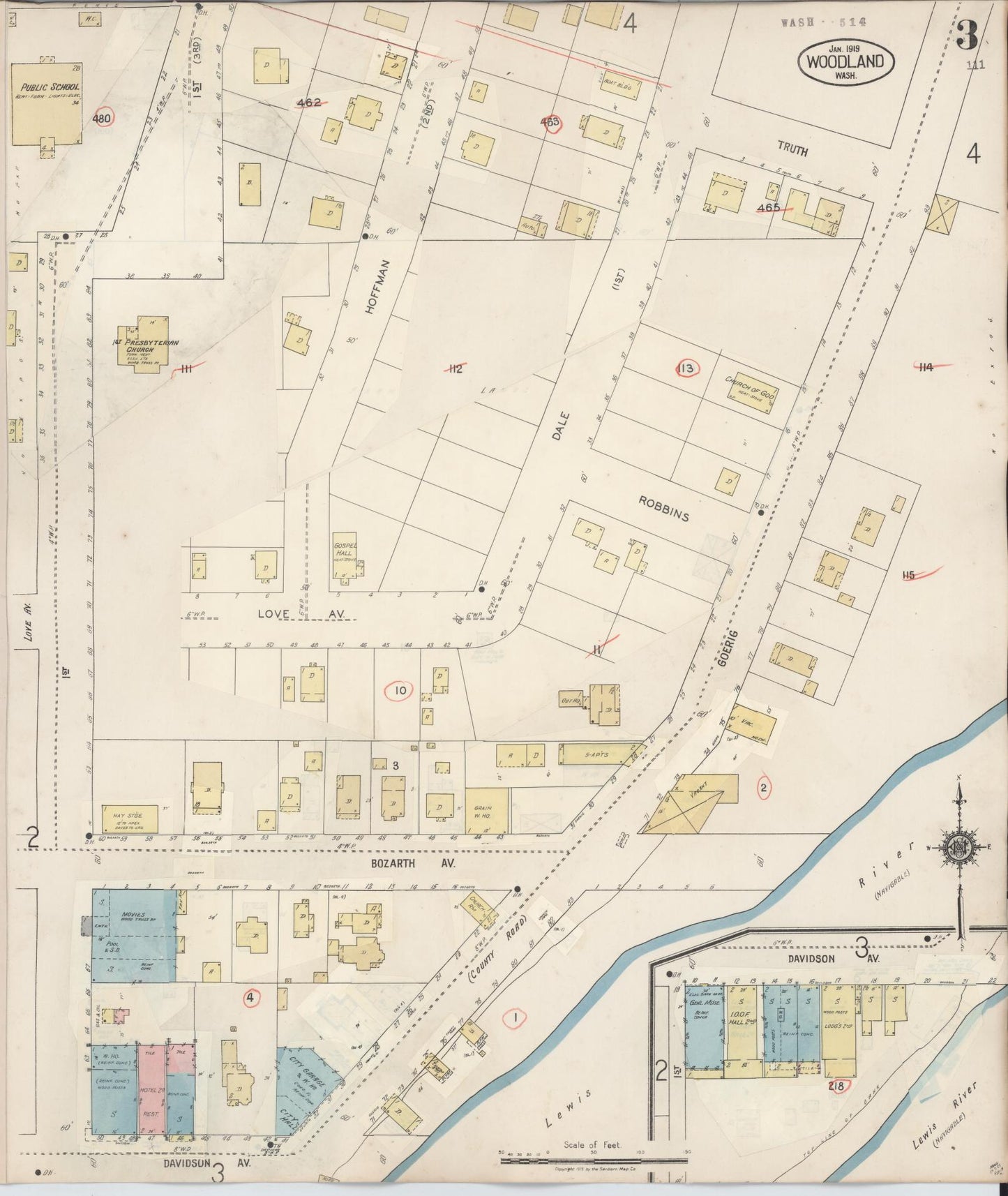 Sanborn Fire Insurance Map from Woodland, Cowlitz County, Washington (1943), Sheet #0003 - Complete Map Set gallery image, historic Sanborn map, vintage wall art, Washington Washington
