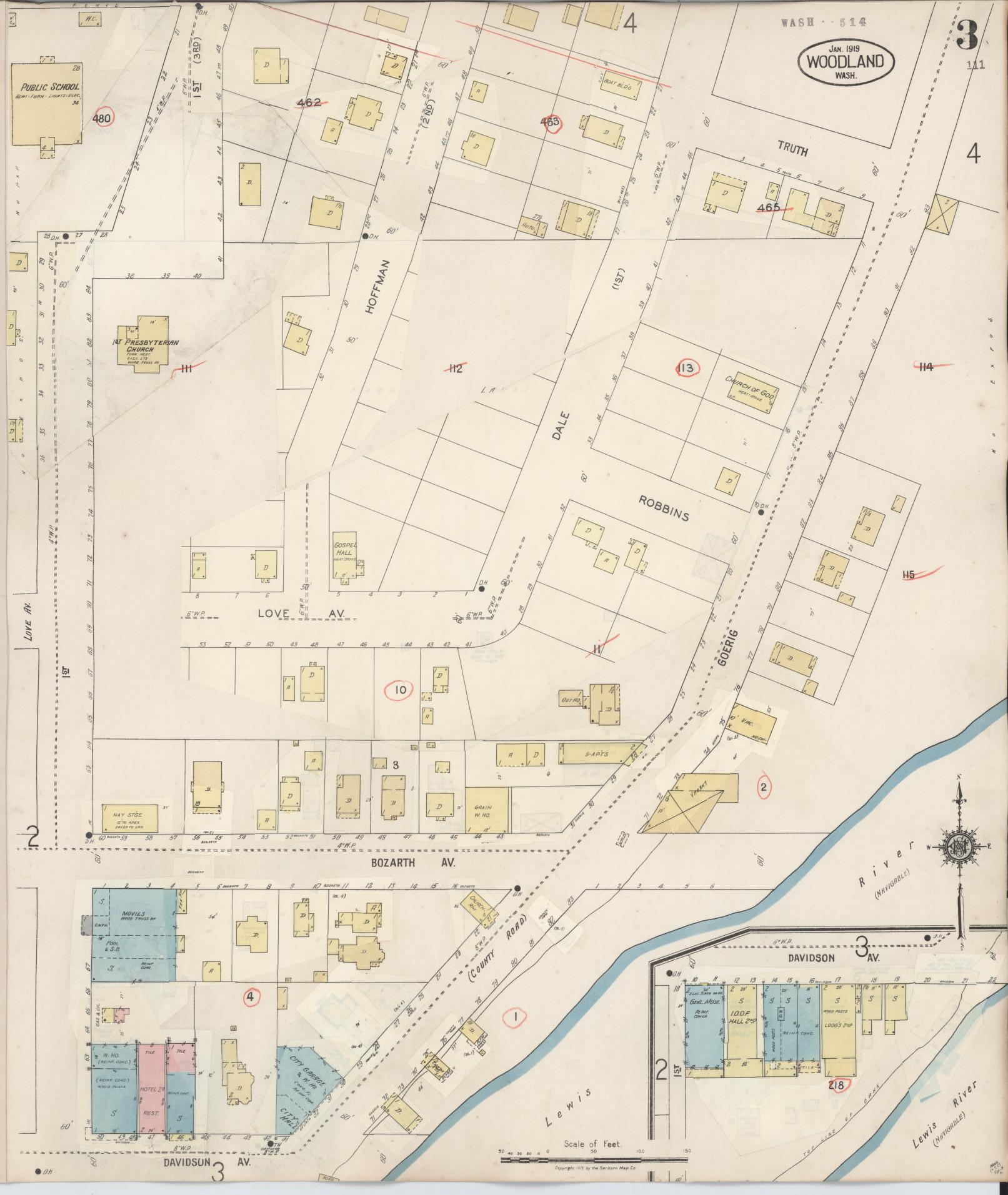 Sanborn Fire Insurance Map from Woodland, Cowlitz County, Washington (1943), Sheet #0003 - Complete Map Set gallery image, historic Sanborn map, vintage wall art, Washington Washington