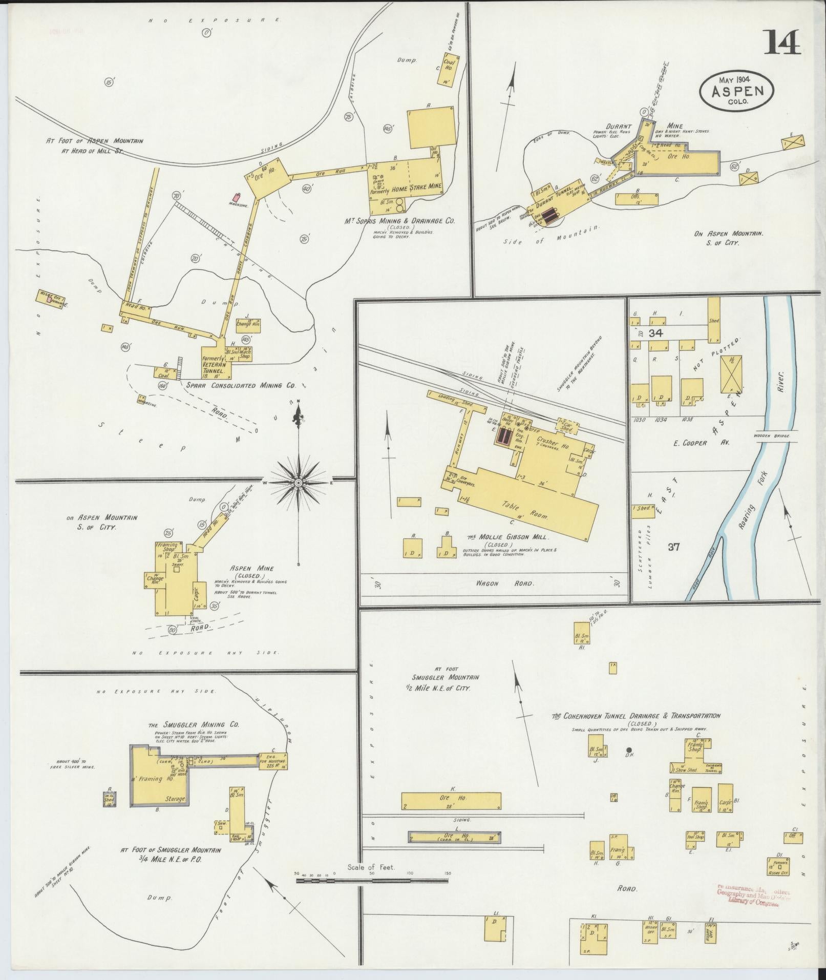 Sanborn Fire Insurance Map from Aspen, Pitkin County, Colorado (1904), Sheet #0014 - Historic Sanborn Fire Insurance Map Print, vintage old map wall art, antique decor, genealogy gift, Colorado Colorado map