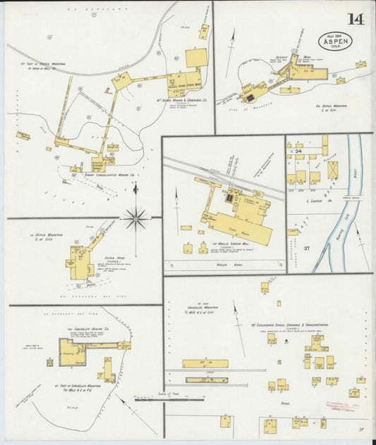 Sanborn Fire Insurance Map from Aspen, Pitkin County, Colorado (1904), Sheet #0014 - Historic Sanborn Fire Insurance Map Print, vintage old map wall art, antique decor, genealogy gift, Colorado Colorado map
