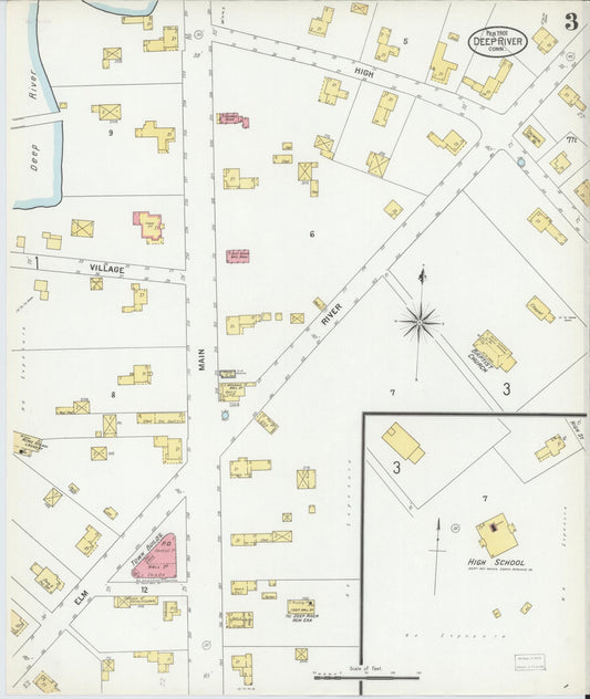 Sanborn Fire Insurance Map from Deep River, Middlesex County, Connecticut (1901), Sheet #0003 - Historic Sanborn Fire Insurance Map Print, vintage old map wall art, antique decor, genealogy gift, Connecticut Connecticut map