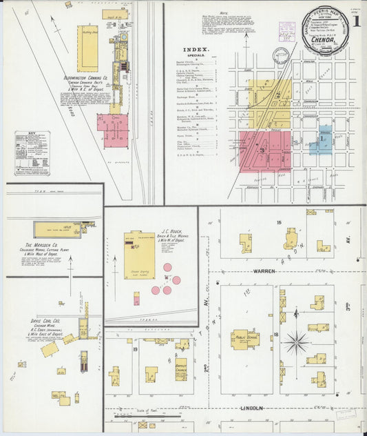 Sanborn Fire Insurance Map from Chenoa, McLean County, Illinois (1901), Sheet #0001 - Complete Map Set gallery image, historic Sanborn map, vintage wall art, Illinois Illinois