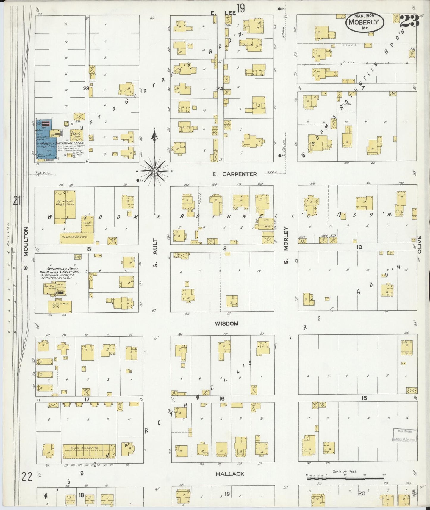 Sanborn Fire Insurance Map from Moberly, Randolph County, Missouri (1909), Sheet #0023 - Historic Sanborn Fire Insurance Map Print, vintage old map wall art, antique decor, genealogy gift, Missouri Missouri map