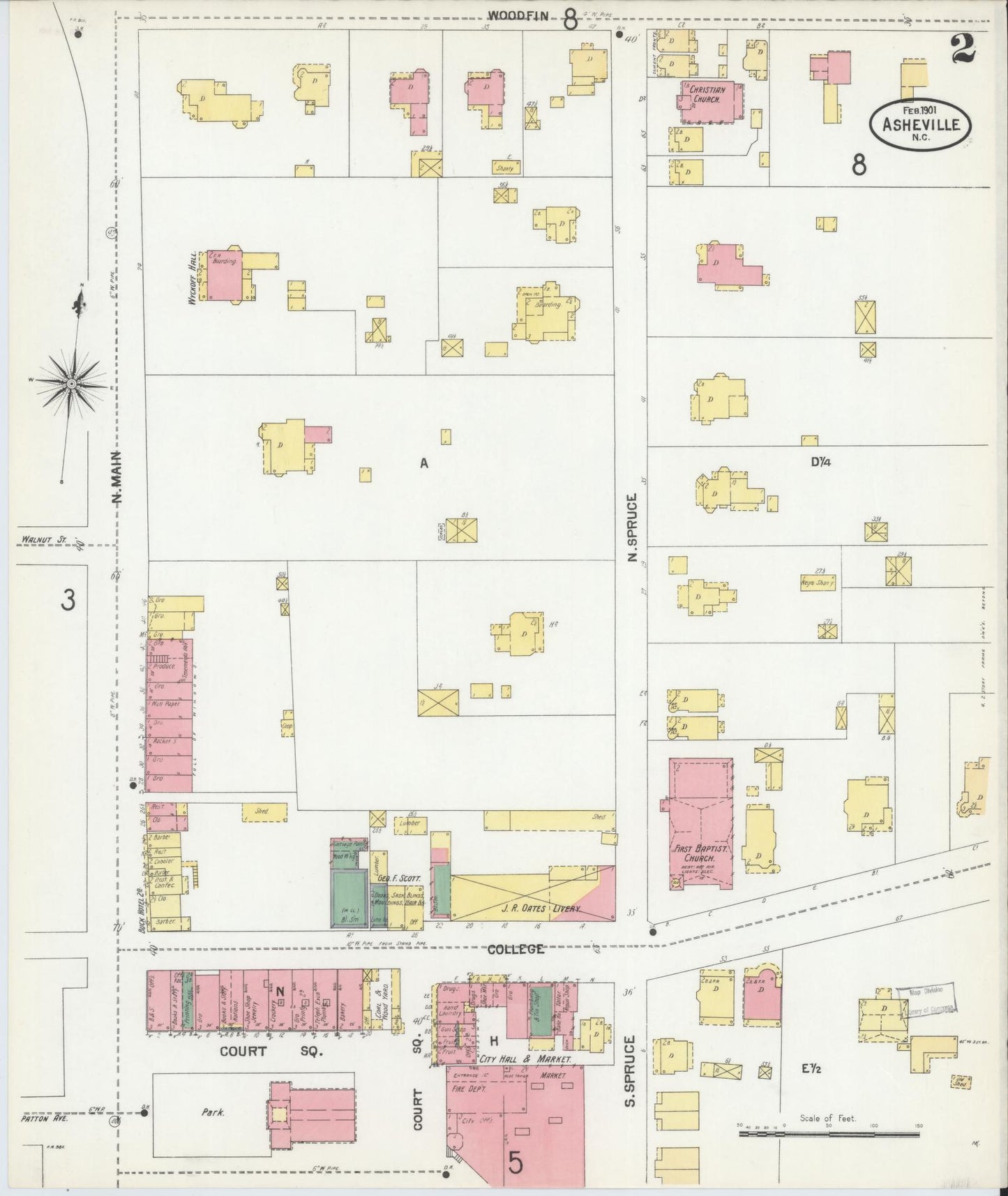 Sanborn Fire Insurance Map from Asheville, Buncombe County, North Carolina (1901), Sheet #0002 - Complete Map Set gallery image, historic Sanborn map, vintage wall art, North Carolina North Carolina