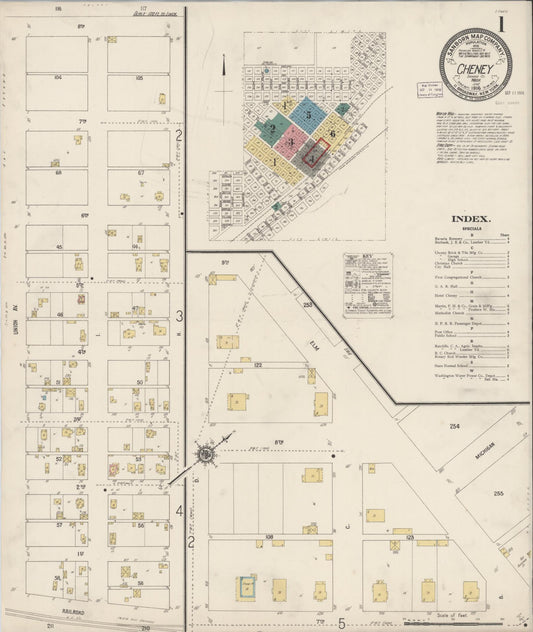 Sanborn Fire Insurance Map from Cheney, Spokane County, Washington (1916), Sheet #0001 - Historic Sanborn Fire Insurance Map Print, vintage old map wall art, antique decor, genealogy gift, Washington Washington map