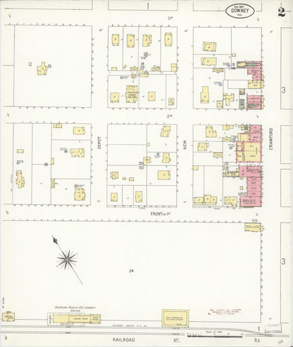 Sanborn Fire Insurance Map from Downey, Los Angeles County, California (1907), Sheet #0002 - Complete Map Set gallery image, historic Sanborn map, vintage wall art, California California