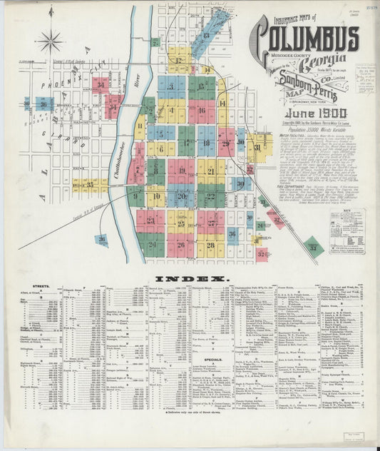Sanborn Fire Insurance Map from Columbus, Muscogee County, Georgia (1900), Sheet #0001 - Complete Map Set gallery image, historic Sanborn map, vintage wall art, Georgia Georgia
