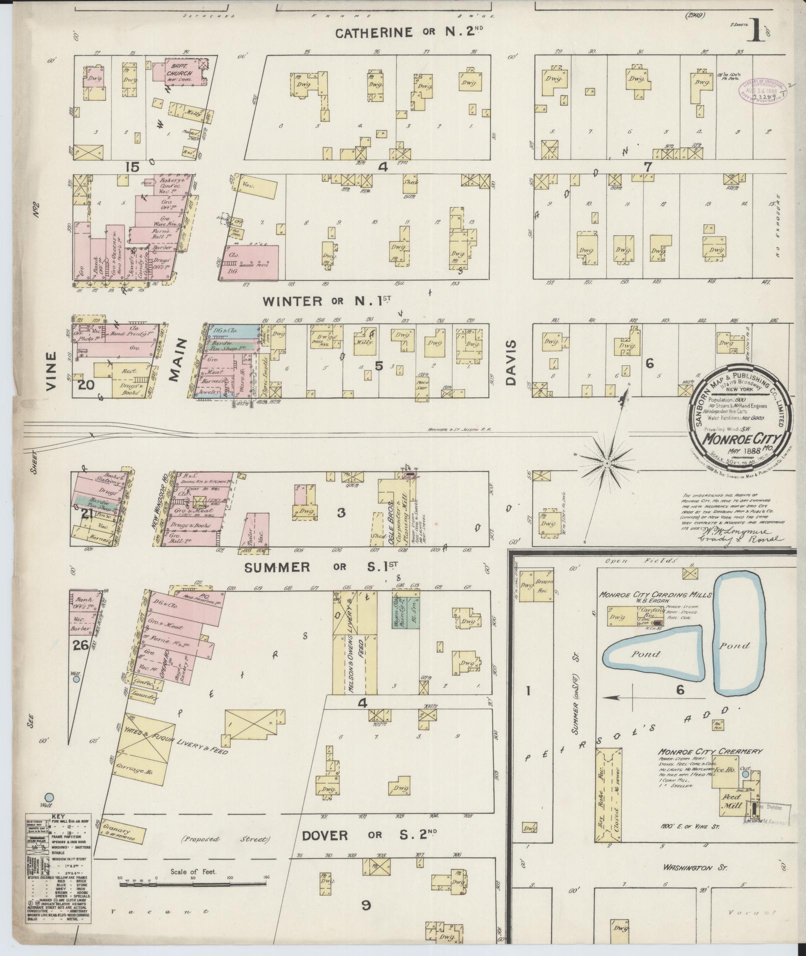 Sanborn Fire Insurance Map from Monroe City, Monroe County, Missouri (1888), Sheet #0001 - Complete Map Set gallery image, historic Sanborn map, vintage wall art, Missouri Missouri