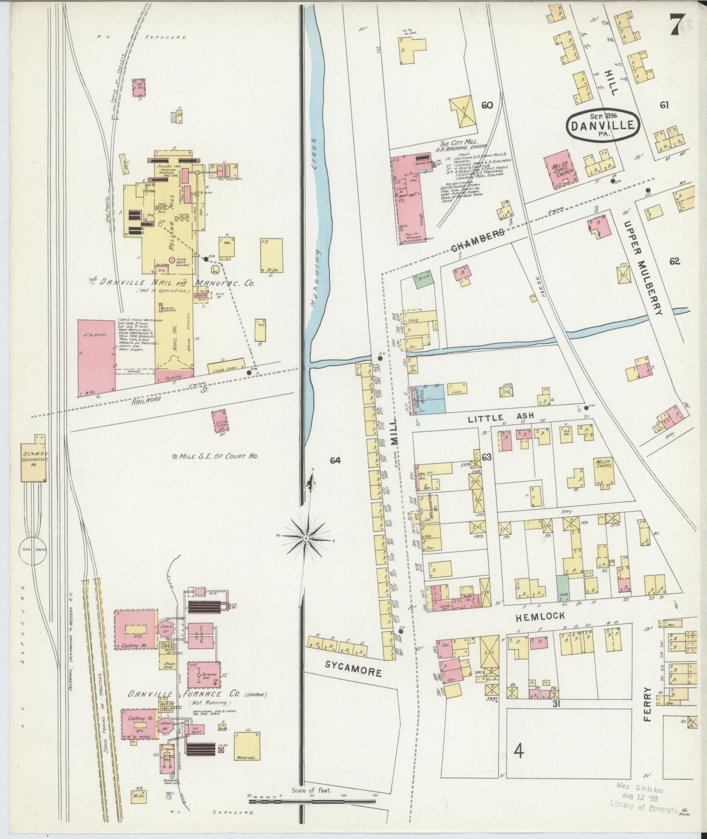 Sanborn Fire Insurance Map from Danville, Montour County, Pennsylvania (1896), Sheet #0007 - Historic Sanborn Fire Insurance Map Print, vintage old map wall art, antique decor, genealogy gift, Pennsylvania Pennsylvania map