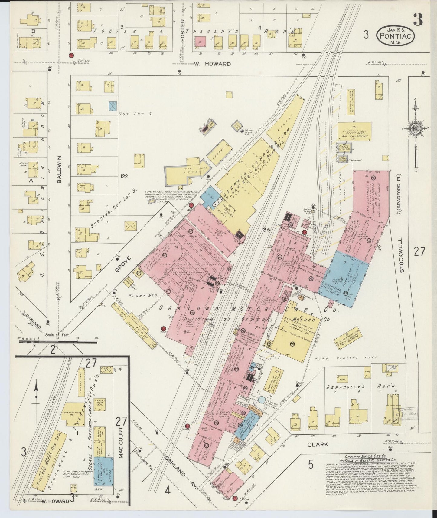 Sanborn Fire Insurance Map from Pontiac, Oakland County, Michigan (1915), Sheet #0003 - Complete Map Set gallery image, historic Sanborn map, vintage wall art, Michigan Michigan