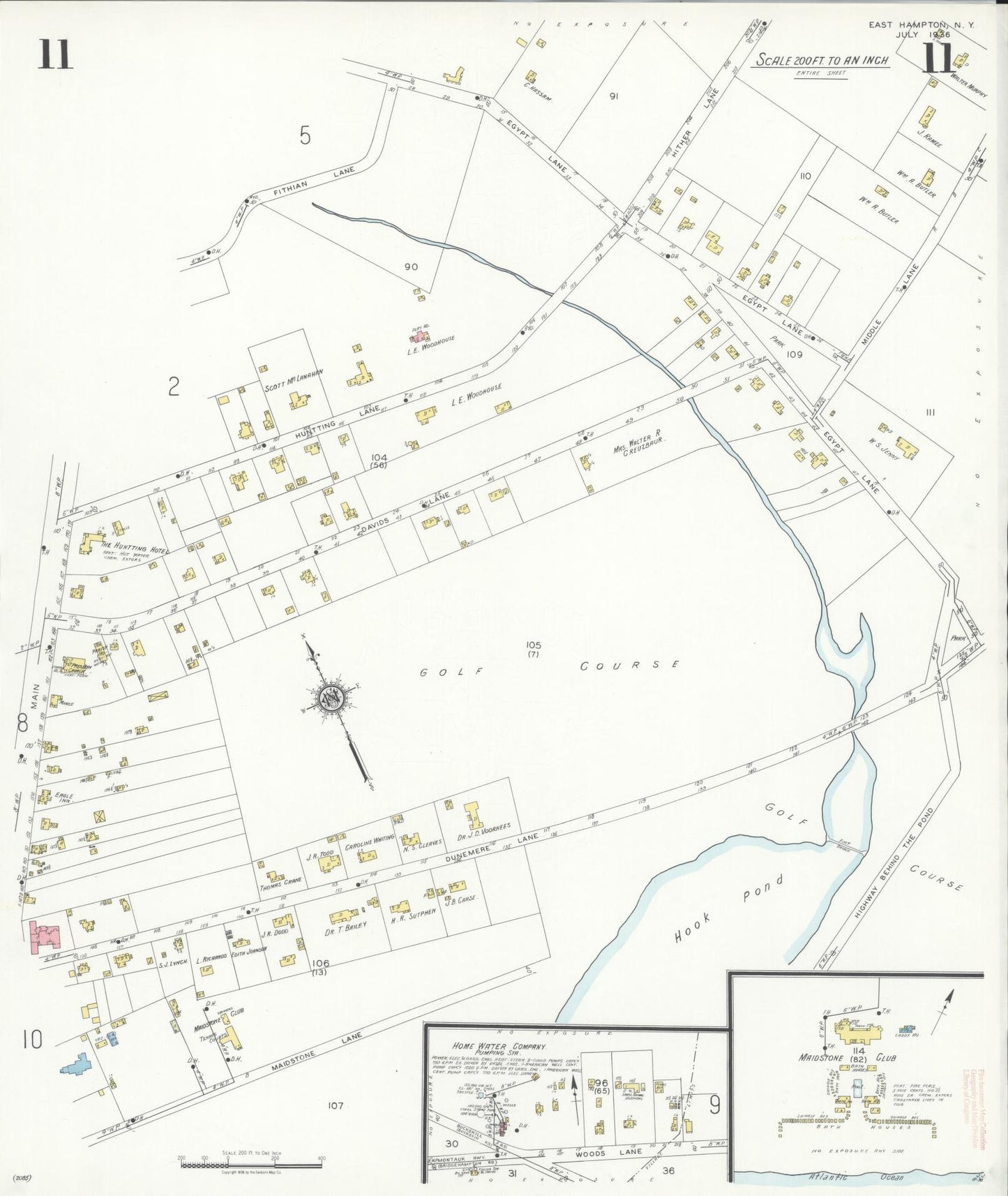 Sanborn Fire Insurance Map from Easthampton, Suffolk County, New York (1936), Sheet #0011 - Historic Sanborn Fire Insurance Map Print, vintage old map wall art, antique decor, genealogy gift, New York New York map