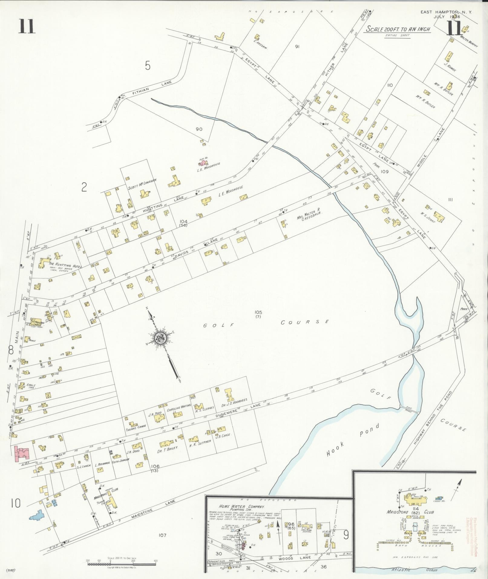 Sanborn Fire Insurance Map from Easthampton, Suffolk County, New York (1936), Sheet #0011 - Historic Sanborn Fire Insurance Map Print, vintage old map wall art, antique decor, genealogy gift, New York New York map