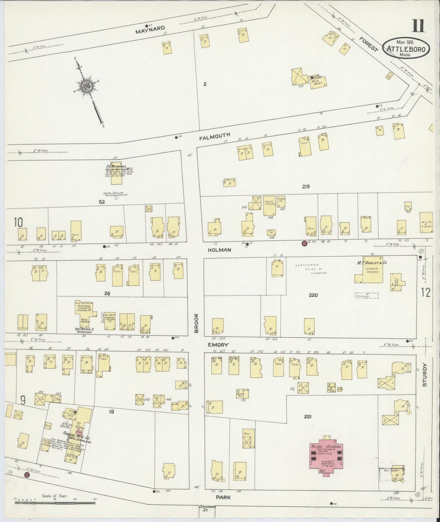 Sanborn Fire Insurance Map from Attleboro, Bristol County, Massachusetts (1911), Sheet #0011 - Complete Map Set gallery image, historic Sanborn map, vintage wall art, Massachusetts Massachusetts