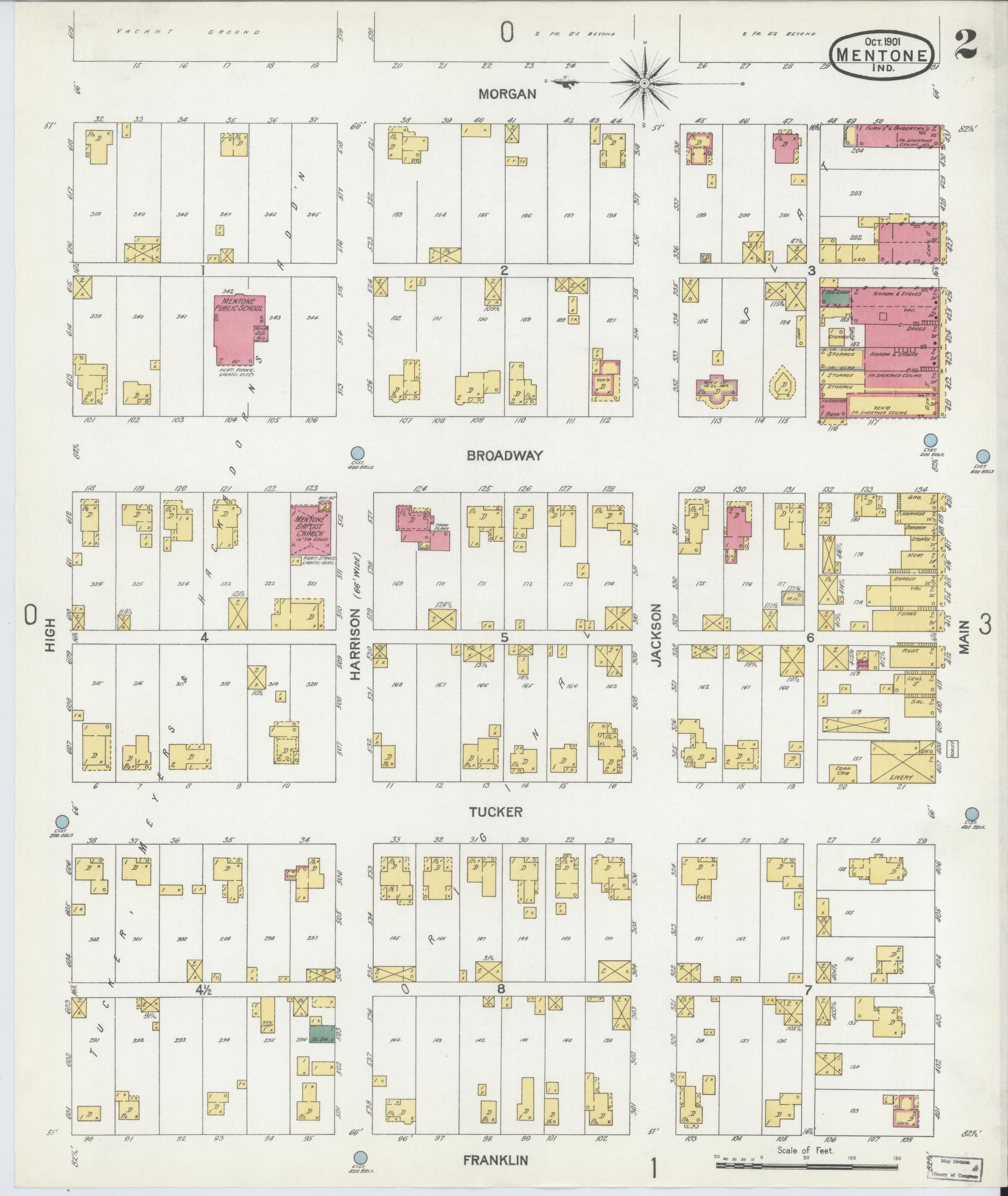Sanborn Fire Insurance Map from Mentone, Kosciusko County, Indiana (1901), Sheet #0002 - Complete Map Set gallery image, historic Sanborn map, vintage wall art, Indiana Indiana