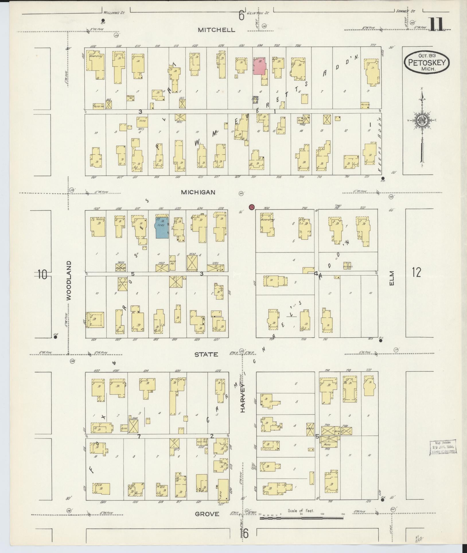 Sanborn Fire Insurance Map from Petoskey, Emmet County, Michigan (1913), Sheet #0011 - Complete Map Set gallery image, historic Sanborn map, vintage wall art, Michigan Michigan