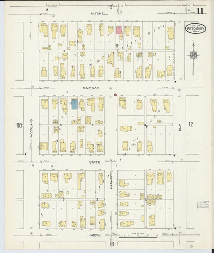 Sanborn Fire Insurance Map from Petoskey, Emmet County, Michigan (1913), Sheet #0011 - Complete Map Set gallery image, historic Sanborn map, vintage wall art, Michigan Michigan