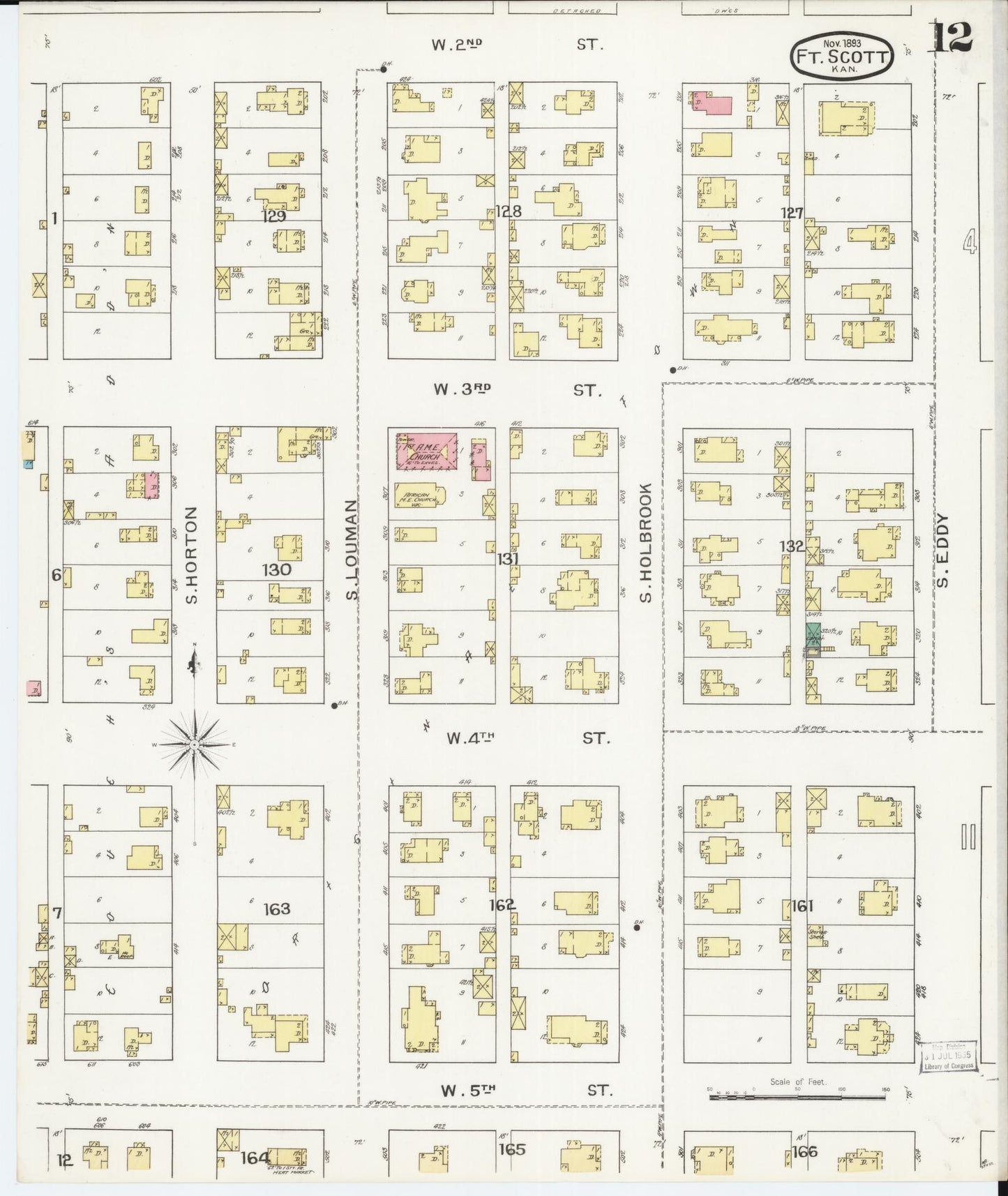 Sanborn Fire Insurance Map from Fort Scott, Bourbon County, Kansas (1893), Sheet #0012 - Complete Map Set gallery image, historic Sanborn map, vintage wall art, Kansas Kansas