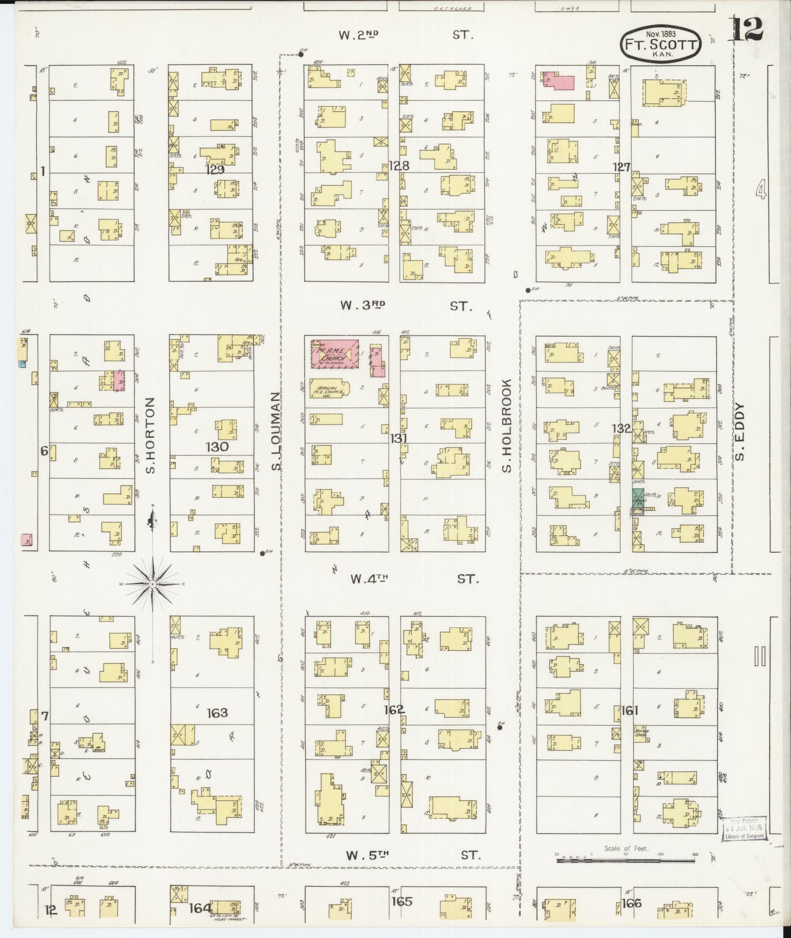 Sanborn Fire Insurance Map from Fort Scott, Bourbon County, Kansas (1893), Sheet #0012 - Complete Map Set gallery image, historic Sanborn map, vintage wall art, Kansas Kansas