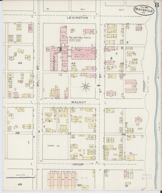 Sanborn Fire Insurance Map from Maysville, Mason County, Kentucky (1886), Sheet #0008 - Historic Sanborn Fire Insurance Map Print, vintage old map wall art, antique decor, genealogy gift, Kentucky Kentucky map