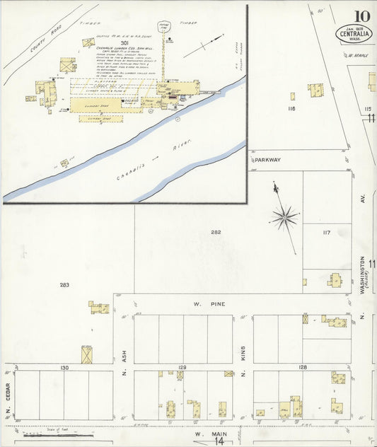 Sanborn Fire Insurance Map from Centralia, Lewis County, Washington (1909), Sheet #0010 - Historic Sanborn Fire Insurance Map Print, vintage old map wall art, antique decor, genealogy gift, Washington Washington map