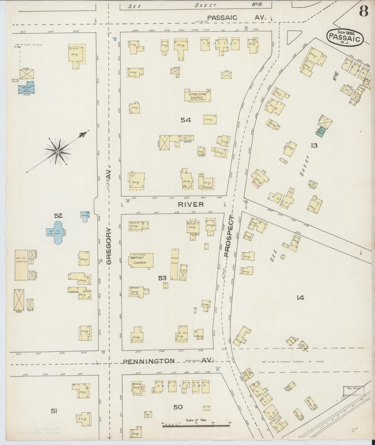 Sanborn Fire Insurance Map from Passaic, Passaic County, New Jersey (1886), Sheet #0007 - Complete Map Set gallery image, historic Sanborn map, vintage wall art, New Jersey New Jersey