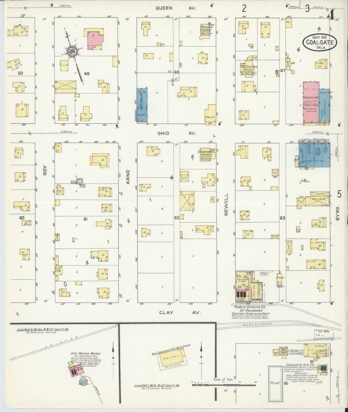Sanborn Fire Insurance Map from Coalgate, Coal County, Oklahoma (1913), Sheet #0004 - Complete Map Set gallery image, historic Sanborn map, vintage wall art, Oklahoma Oklahoma