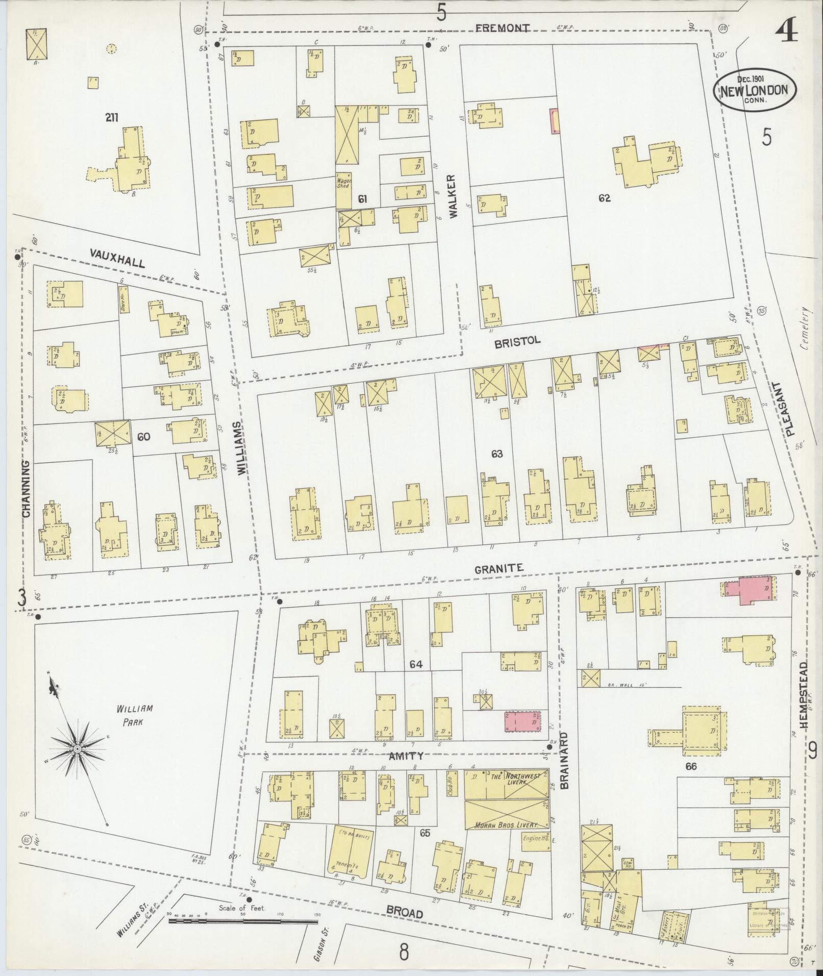 Sanborn Fire Insurance Map from New London, New London County, Connecticut (1901), Sheet #0004 - Complete Map Set gallery image, historic Sanborn map, vintage wall art, Connecticut Connecticut
