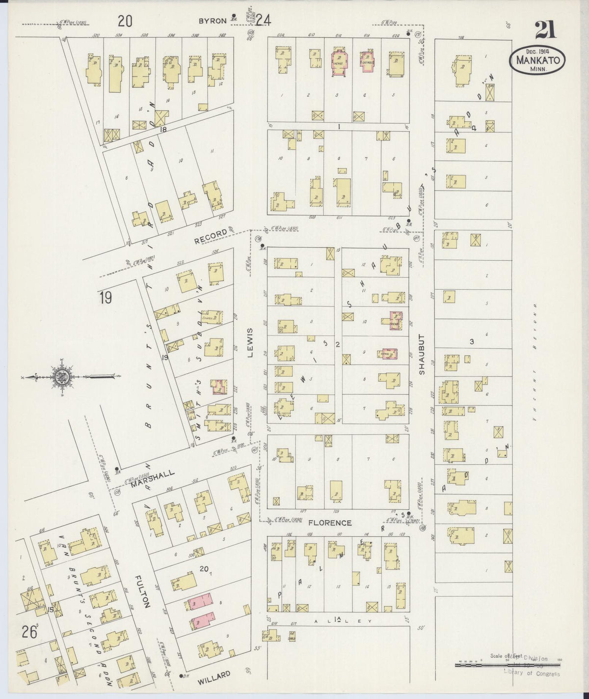 Sanborn Fire Insurance Map from Mankato, Blue Earth County, Minnesota (1914), Sheet #0021 - Complete Map Set gallery image, historic Sanborn map, vintage wall art, Minnesota Minnesota