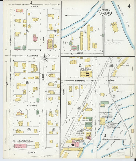 Sanborn Fire Insurance Map from Albion, Calhoun County, Michigan (1900), Sheet #0004 - Historic Sanborn Fire Insurance Map Print, vintage old map wall art, antique decor, genealogy gift, Michigan Michigan map