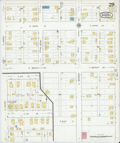 Sanborn Fire Insurance Map from Shawnee, Pottawatomie County, Oklahoma (1919), Sheet #0029 - Complete Map Set gallery image, historic Sanborn map, vintage wall art, Oklahoma Oklahoma
