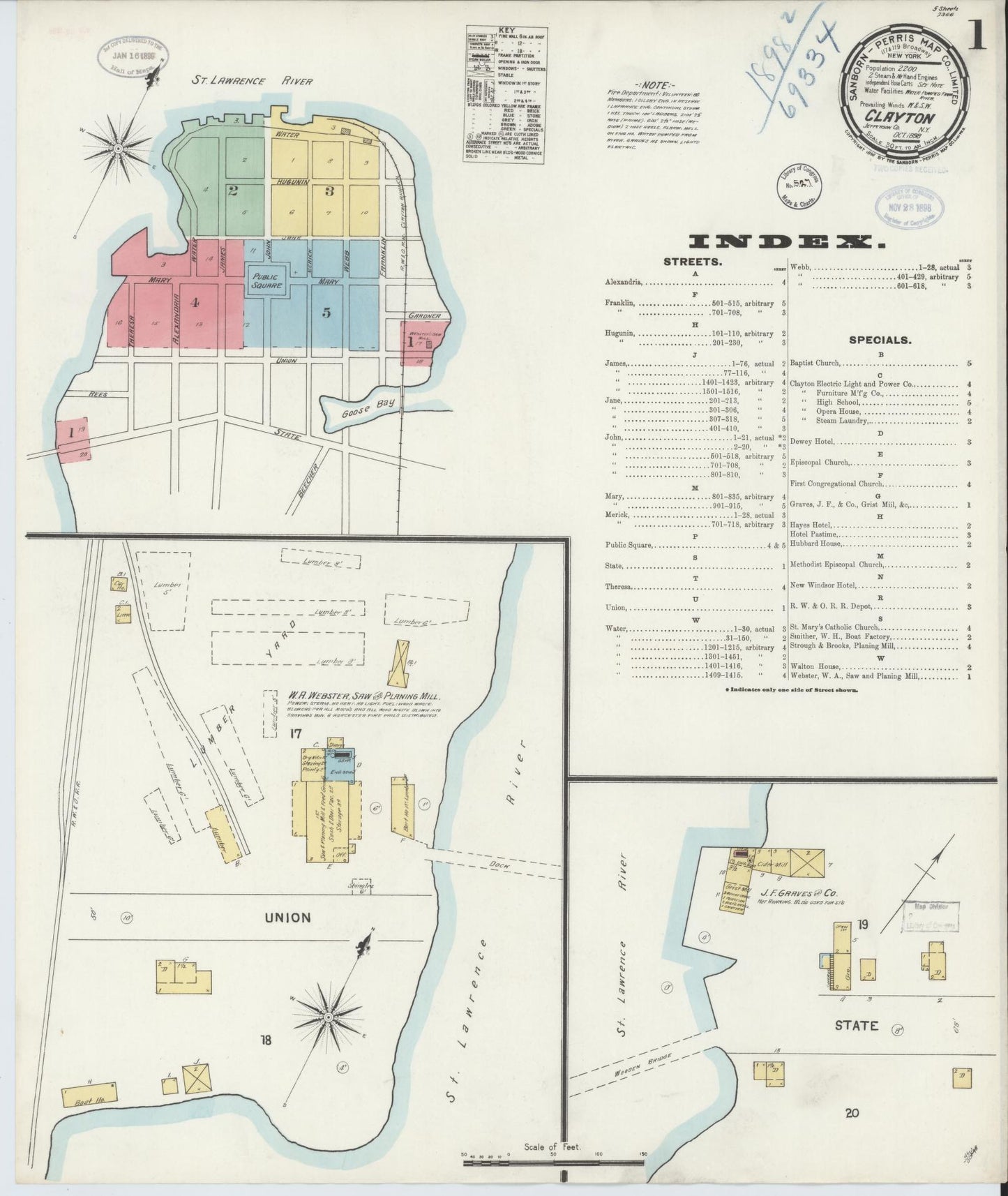 Sanborn Fire Insurance Map from Clayton, Jefferson County, New York. (1898) – Historic Sanborn Fire Insurance Map Print