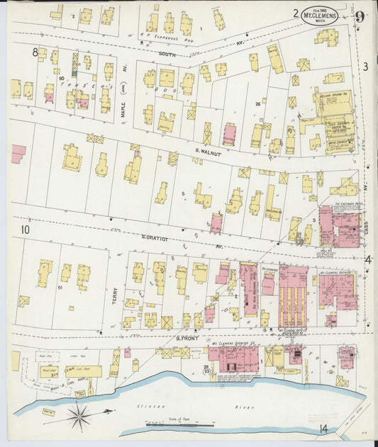 Sanborn Fire Insurance Map from Mount Clemens, Macomb County, Michigan (1903), Sheet #0009 - Historic Sanborn Fire Insurance Map Print, vintage old map wall art, antique decor, genealogy gift, Michigan Michigan map