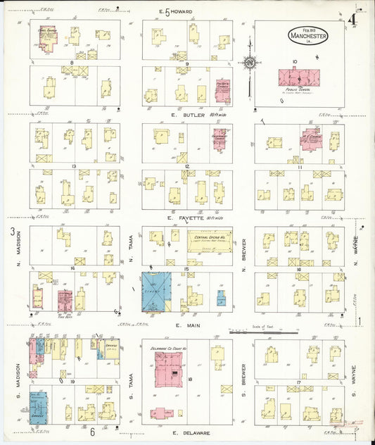 Sanborn Fire Insurance Map from Manchester, Delaware County, Iowa (1913), Sheet #0004 - Historic Sanborn Fire Insurance Map Print, vintage old map wall art, antique decor, genealogy gift, Manchester Delaware map