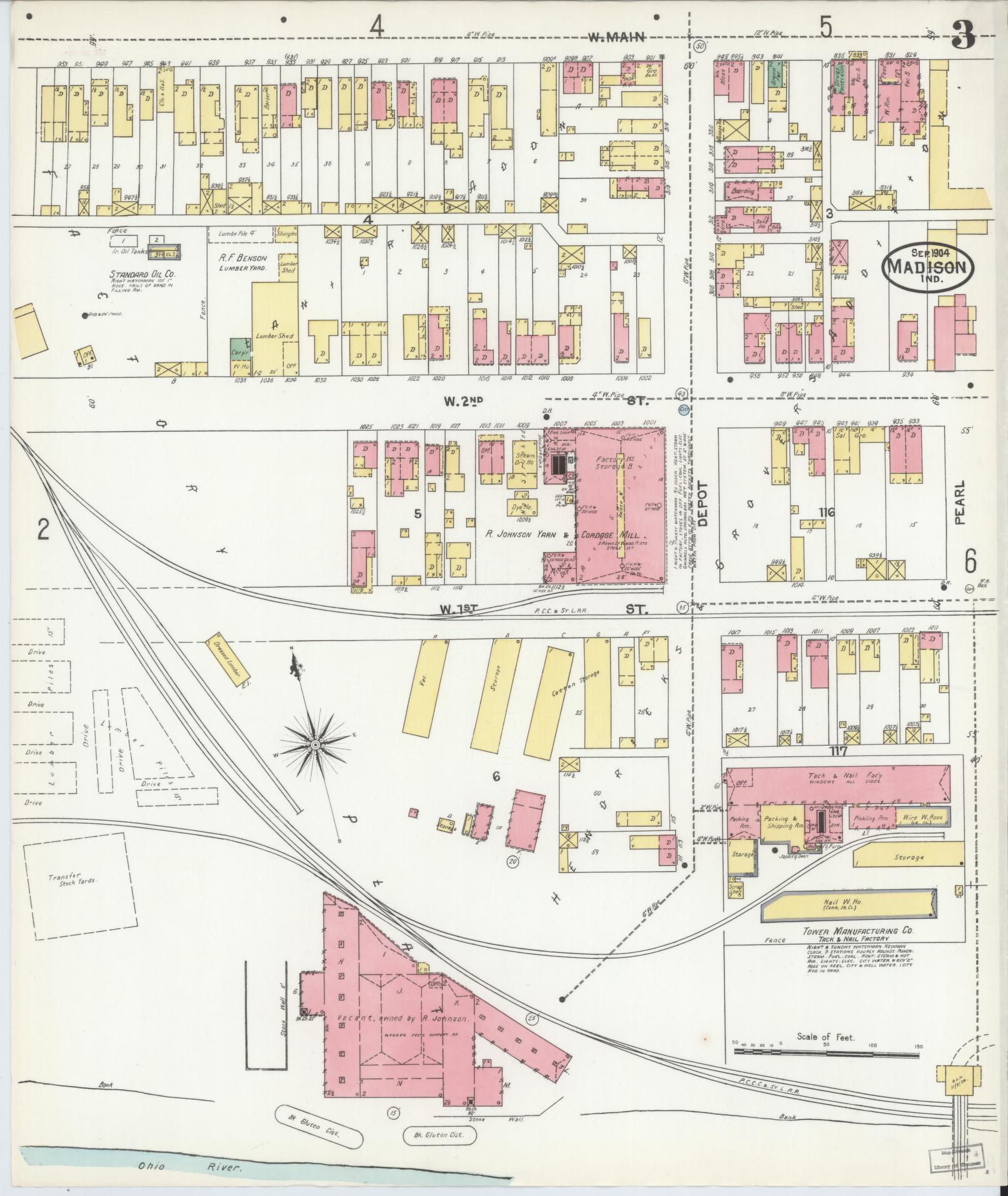 Sanborn Fire Insurance Map from Madison, Jefferson County, Indiana (1904), Sheet #0003 - Historic Sanborn Fire Insurance Map Print, vintage old map wall art, antique decor, genealogy gift, Indiana Indiana map