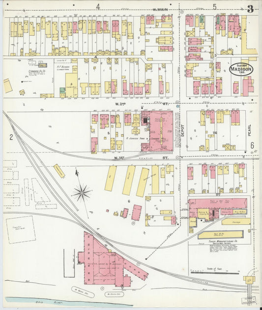 Sanborn Fire Insurance Map from Madison, Jefferson County, Indiana (1904), Sheet #0003 - Historic Sanborn Fire Insurance Map Print, vintage old map wall art, antique decor, genealogy gift, Indiana Indiana map