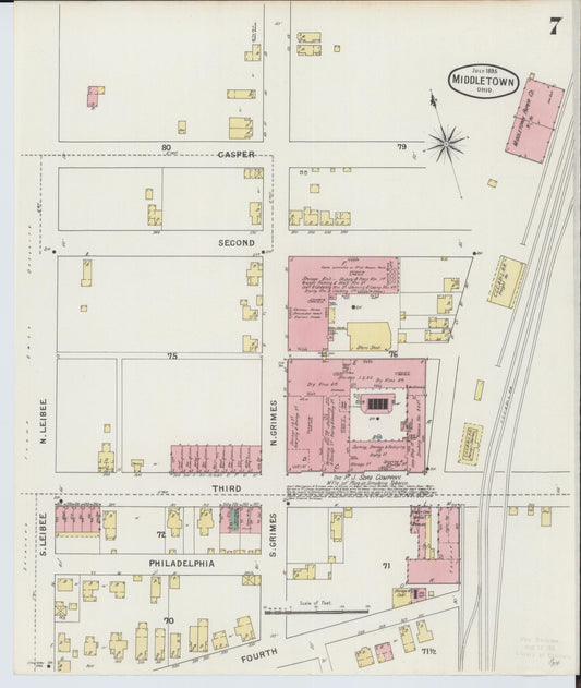Sanborn Fire Insurance Map from Middletown, Butler County, Ohio (1895), Sheet #0007 - Historic Sanborn Fire Insurance Map Print, vintage old map wall art, antique decor, genealogy gift, Ohio Ohio map