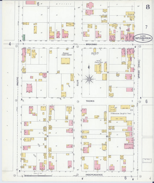 Sanborn Fire Insurance Map from Cape Girardeau, Cape Girardeau County, Missouri (1900), Sheet #0008 - Historic Sanborn Fire Insurance Map Print, vintage old map wall art, antique decor, genealogy gift, Missouri Missouri map