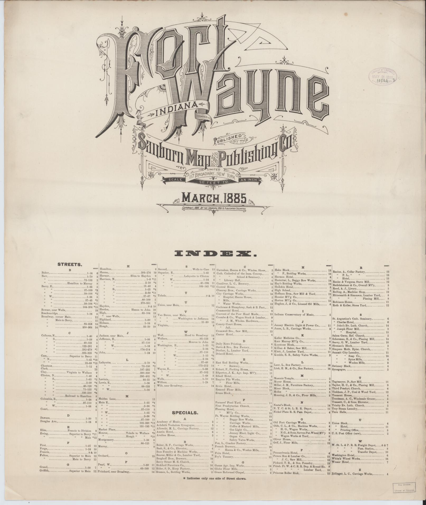 Sanborn Fire Insurance Map from Fort Wayne, Allen County, Indiana. (1885) – Historic Sanborn Fire Insurance Map Print