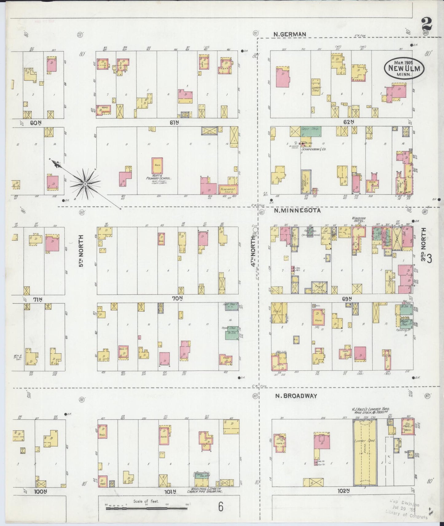 Sanborn Fire Insurance Map from New Ulm, Brown County, Minnesota (1905), Sheet #0002 - Complete Map Set gallery image, historic Sanborn map, vintage wall art, Minnesota Minnesota