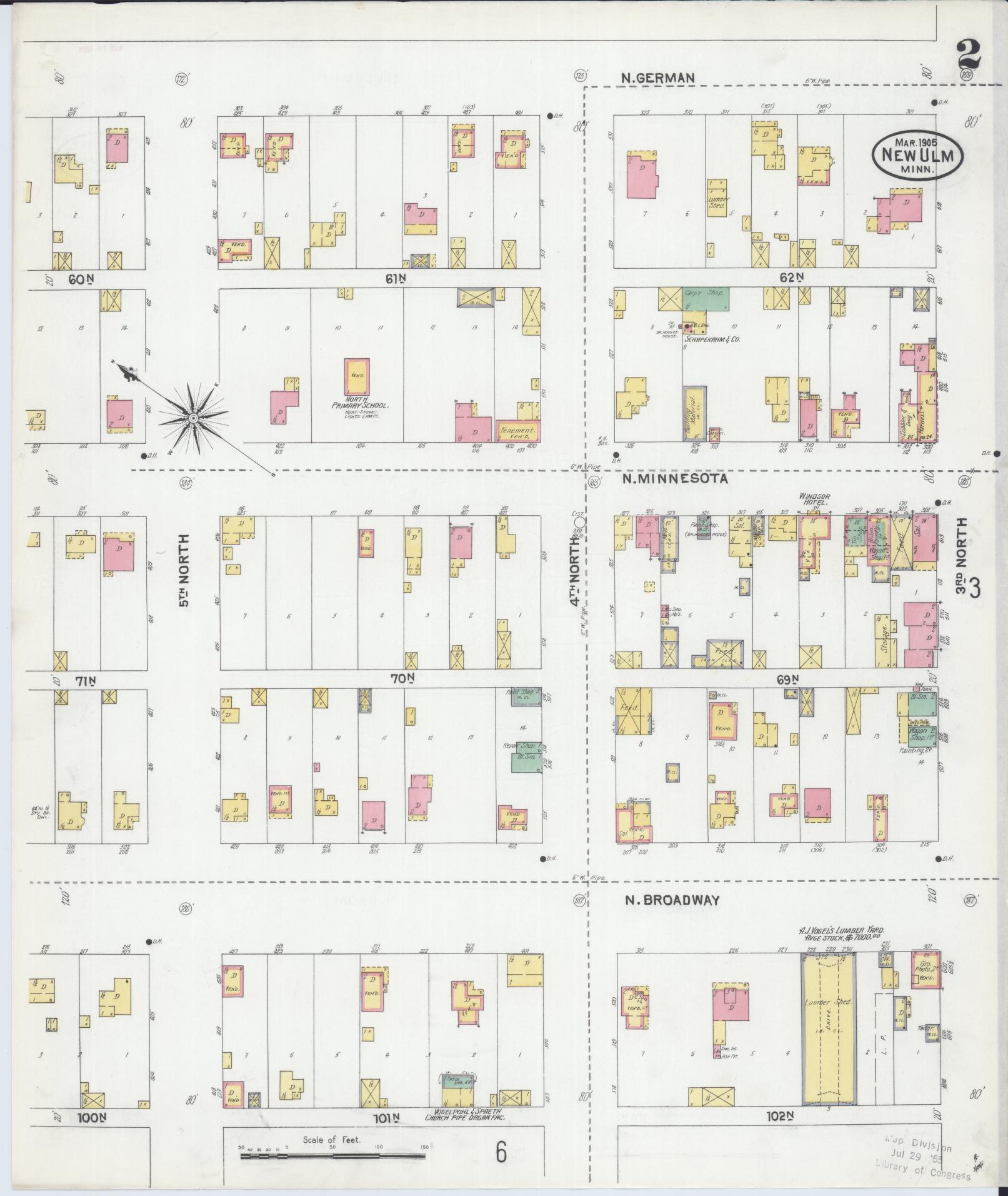Sanborn Fire Insurance Map from New Ulm, Brown County, Minnesota (1905), Sheet #0002 - Complete Map Set gallery image, historic Sanborn map, vintage wall art, Minnesota Minnesota