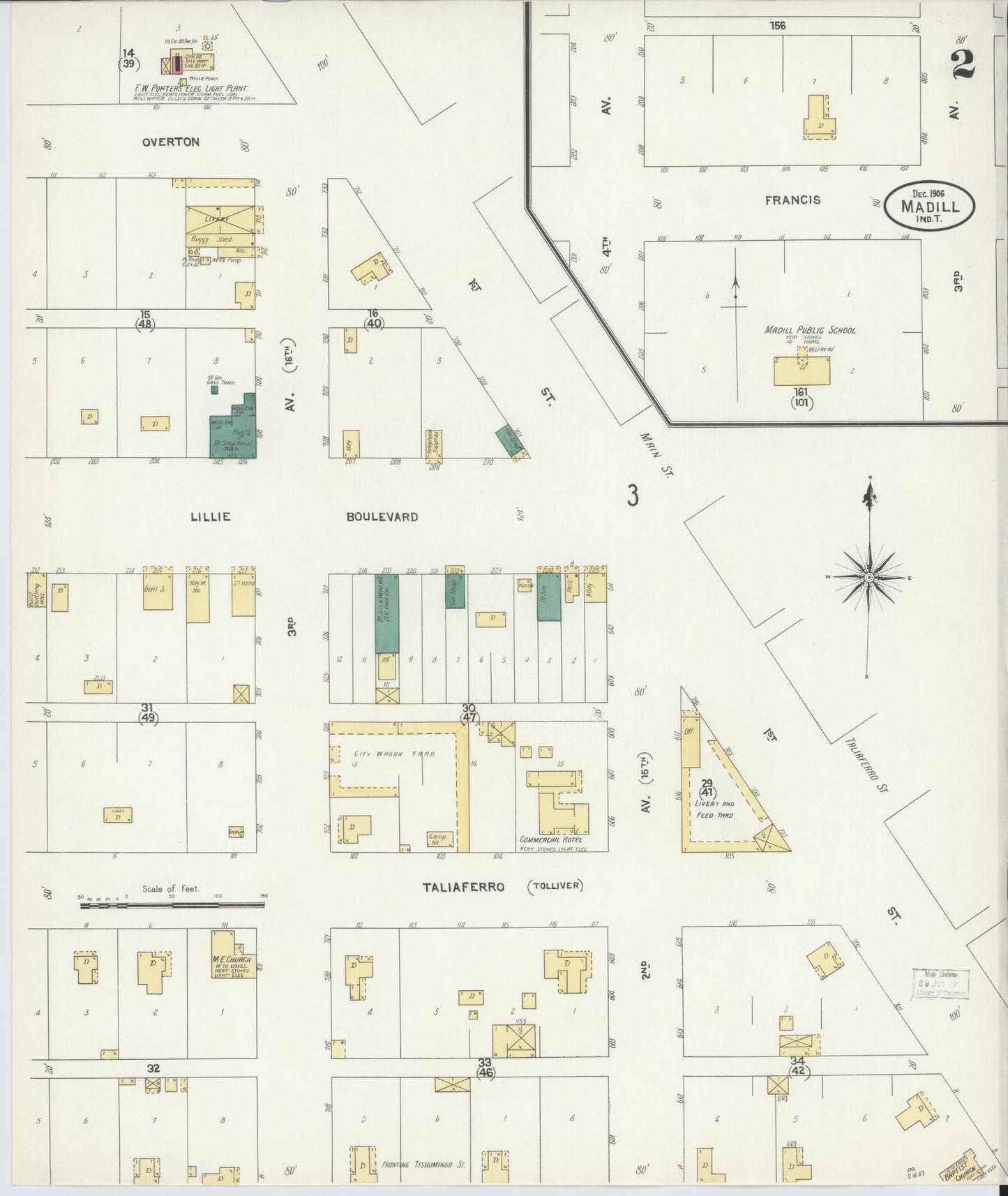 Sanborn Fire Insurance Map from Madill, Marshall County, Oklahoma (1906), Sheet #0002 - Historic Sanborn Fire Insurance Map Print, vintage old map wall art, antique decor, genealogy gift, Oklahoma Oklahoma map