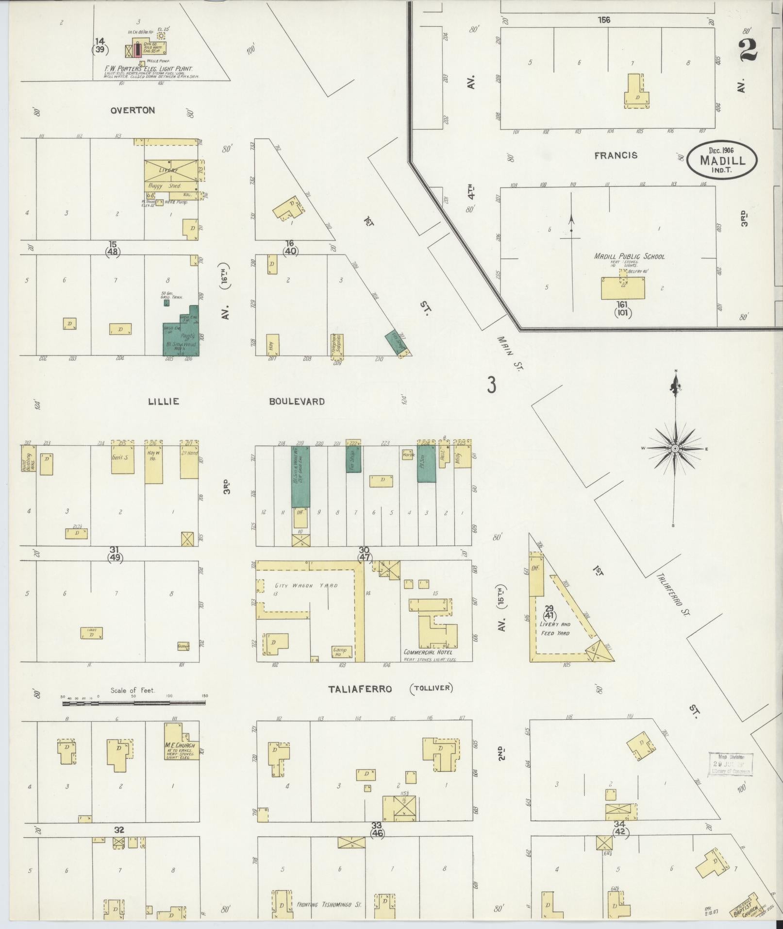 Sanborn Fire Insurance Map from Madill, Marshall County, Oklahoma (1906), Sheet #0002 - Historic Sanborn Fire Insurance Map Print, vintage old map wall art, antique decor, genealogy gift, Oklahoma Oklahoma map