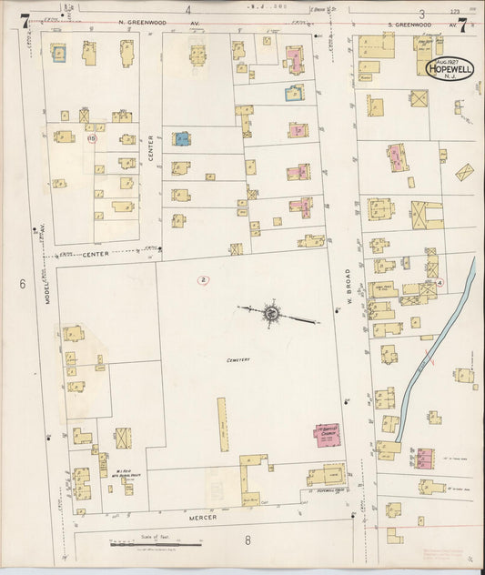 Sanborn Fire Insurance Map from Hopewell, Mercer County, New Jersey (1935), Sheet #0007 - Historic Sanborn Fire Insurance Map Print, vintage old map wall art, antique decor, genealogy gift, New Jersey New Jersey map