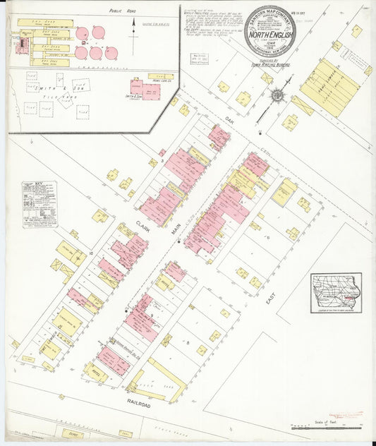 Sanborn Fire Insurance Map from North English, Iowa County, Iowa (1916), Sheet #0001 - Historic Sanborn Fire Insurance Map Print, vintage old map wall art